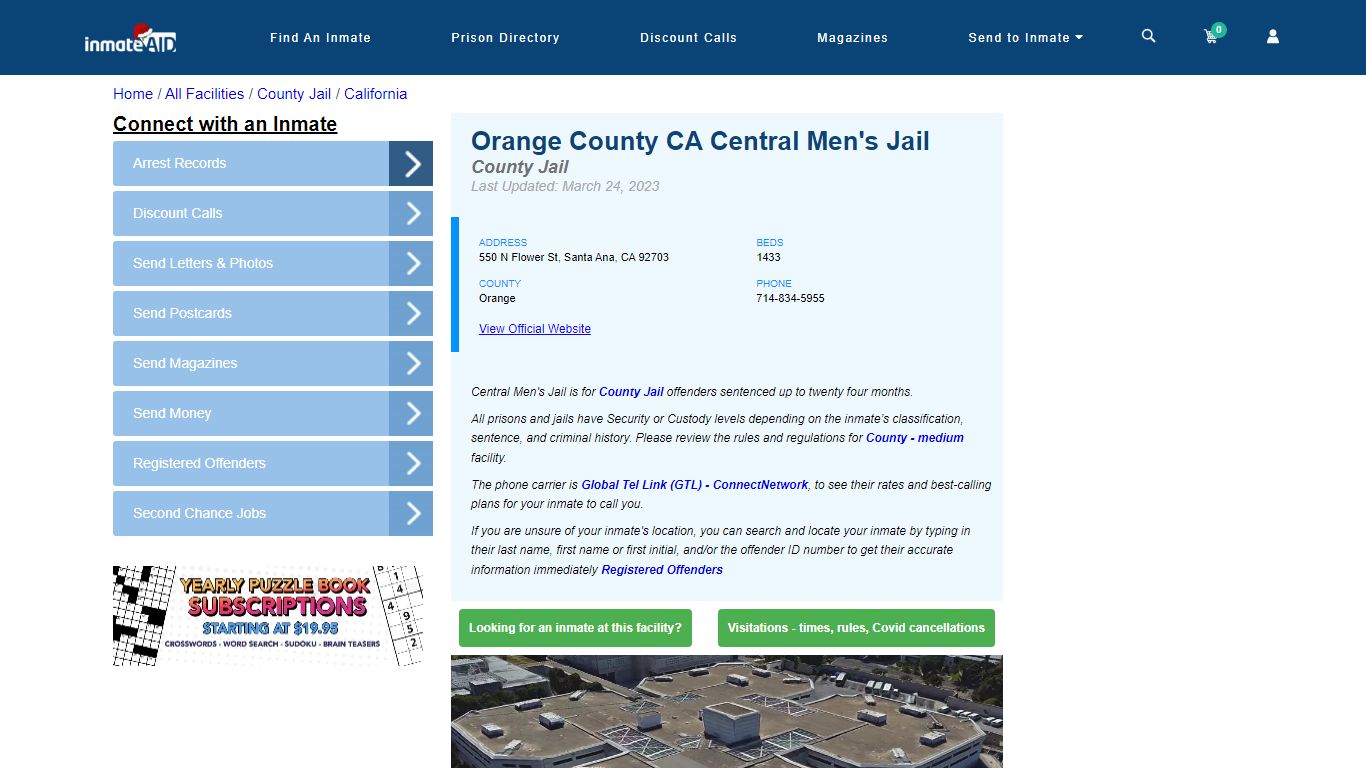 Orange County CA Central Men's Jail - Inmate Locator - Santa Ana, CA
